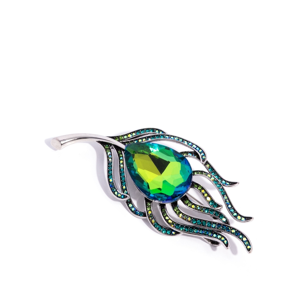 Paparazzi Silver and Green Peacock Feather Brooch